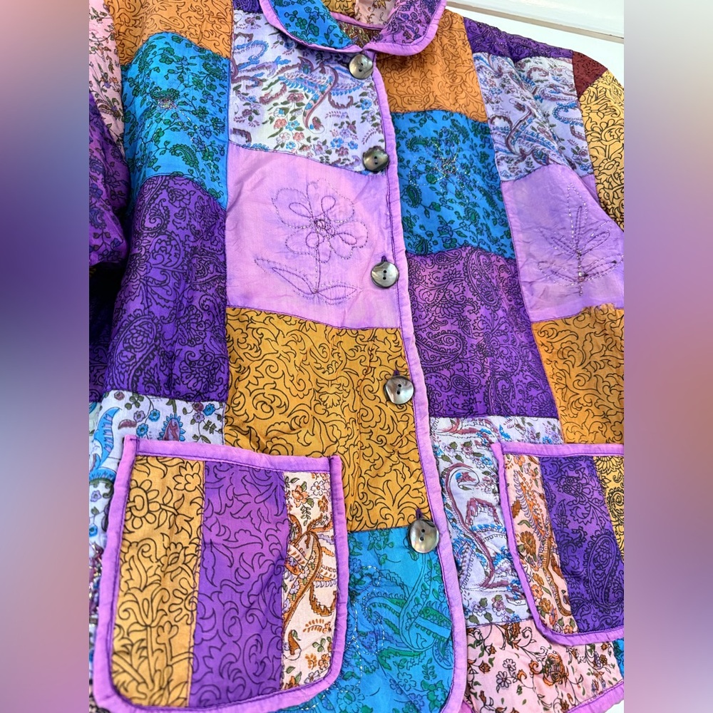 💫Vibrant Vintage Handmade Colorful Fairycore Floral Paisley Patchwork Jacket - Picture 10 of 14